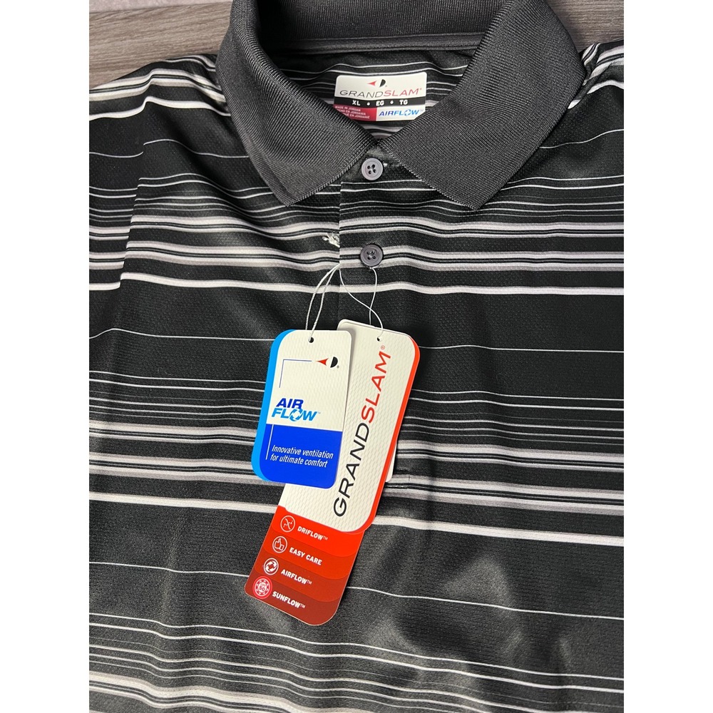 Grand Slam Airflow Striped Golf Polo NWT Black Gray Men's XL Performance - Picture 4 of 8